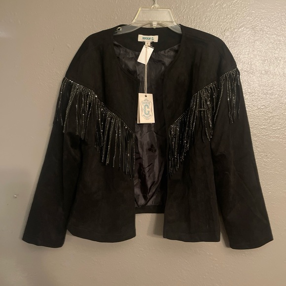 Rockin C Black Faux Suede Jacket with Fringe - Picture 1 of 5